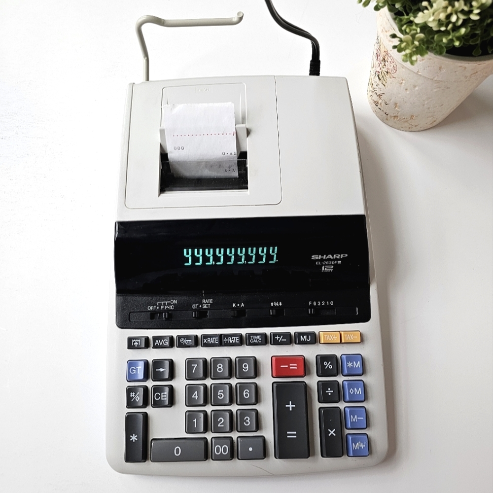Sharp EL-2630PIII Printing Calculator 12 Digit 2 Color Tape Office Adding Machin